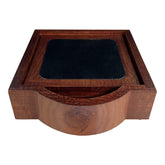 Walnut & Black Leather 4 Square Coaster Set w/ Holder